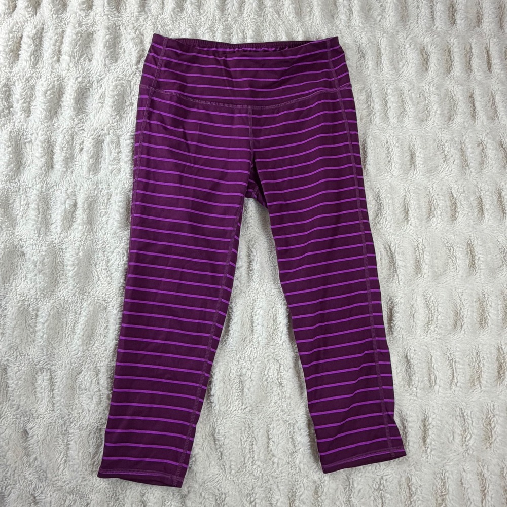 Athleta Womens Purple Striped Cropped Leggings Yoga Running Pants Size S